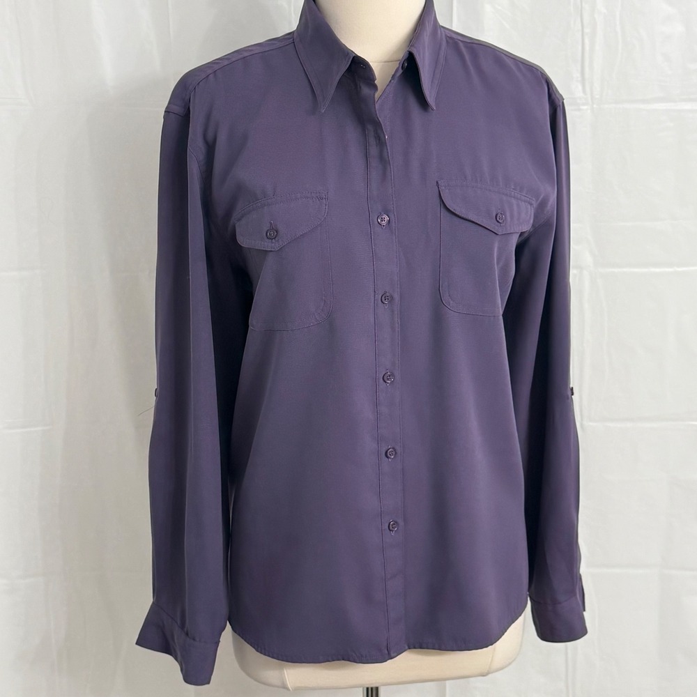 Laura Scott Adjustable Roll-Tab Sleeves Button-Down Blouse